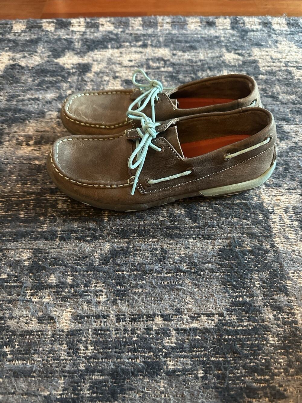 Twisted X Boat Shoes/Driving Mocs Women's 7.5M Brown Turquoise Leather Loafers
